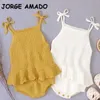 Spring Baby Girls Bodysuit Sling Sweater Soild Colour Ruffles born Clothes Kids Romper E706 210610