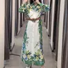 Spring Women Placement Print Sashes Side Slit Midi Shirt Dress Female Long Sleeve Clothes Casual Lady Loose Vestido D7398 210430