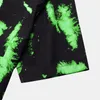 Fluorescent Green Splash Ink Printed Mens Shirt Casual Hip Hop Cool Summer Men Short Sleeve Shirts Fashion Streetwear Male 2XL 210524