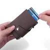 Genuine Leather Men Fold Rifd Anti Theft Brush Alloy Card Case Bussiness Wallets