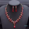 Oorbellen Ketting Crystal Bruids Bruiloft Sieraden Sets Vrouwen Goud Kleur Rhinestone Lange Set Jurk Accessoires Bruidsmeisje