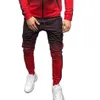 2021 Spring Men Slim Fit Tracksuit Sports Zipper Hoodie + Pant 2 st Set 3D Gradient Färg Sweatsit Running / Basket / Fitness x0610