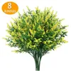 Flores Decorativas Grinaldas 8 Pacotes / Pacote Artificial Falso Lavanda UV Resistente Resistente Plantas Sem Fade Fade Faux Plasty Greenery para Decoração Home