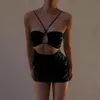 Casual klänningar vackra för kvinnor 2022 mode sexig sommar halter wrap backless klänning fast färg vestidos mujer verano