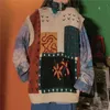 Woherb Kobiety Harajuku Sweter Kamizelka Jesień Koreański Styl Vintage Drukowane V Neck Swetry Bez Rękawów Dzianiny Kobieta Swetry 210918