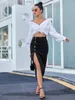 New Denim Skirt Fashion Button Gonne a fessura irregolare Vita alta Mid-Length Sexy Denim Casual Donna Gonne 210331
