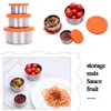 Dinnerware Sets 3 Pcs Condiment Containers With Silicone Lids Stainless Steel Lunch Bento Container Spice Sauce Nut Ketchup Storage Box