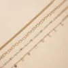 4PC / set Bohemian Handgjorda Pärlor Anklets för Kvinnor Charms Gold Star Tassel Fotkedja Justerbara Smycken