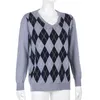 England stil Argyle geometriska stickade tröja kvinnor vintage plaid höst varm långärmad y2k pullover toppar vinter hoppare 210415