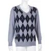 Maglione lavorato a maglia geometrico stile Inghilterra Argyle Donna Vintage Plaid Autunno caldo manica lunga Y2K Pullover Top Maglioni invernali 210415