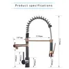 Rozin Black and Rose Golden Spring Pull Down Kitchen Sink Faucet & Cold Water Mixer Crane Tap with Dual Spout Deck Mounted 211108