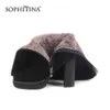 Sophitina تصميم خاص أحذية عالية الجودة بقرة الجلد المدبوغ جولة تو مربع كعب الأزياء مريحة أحذية النساء الأحذية SC495 210513