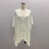 Mulheres longas blusas de praia de roupas de banho longa topo de renda solta Summer Hollow Out Cover Up Sexy V Neck Knit