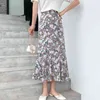 Elegante Print Dames Midi Rok Ruches Hoge Taille Vrouwelijke A-Lijn Casual Zomer Herfst Dames S-bodems Linging 210520