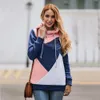 Personalità Figura geometrica Patchwork Coulisse Donna Autunno Inverno Felpe con cappuccio Pullover sottili Felpe casual Top donna 210507