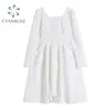 Высокая талия эластичный тонкий женское платье белый урожай Vestidos женский корейский улица MORI Girl ins леди платья винтажные Frocks 210417