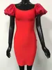 Women Fashion Sexy Puff Short Sleeve Red Bandage Dress Designer Elegant Evening Celebrity Party Vestido 210527