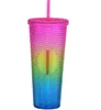 24oz Starbucks Rainbow Mugs Coffee Mug مع كوب بلاستيكي معزول القش