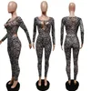 Dames tweedelige broek Groothandel items Mesh 2 Sets Womens Outfits Herfst Holle Bodysuit Printed Leggings Set See-through Club Matching