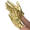 Fashion Gold Silver Wet Look Fake Leather Metallic Gloves Women Sexig Latex Evening Party Performance Mittens Five Fingers3579131