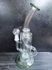 Bong 9.5 Inch tall oil burner dab rig glass oil rigs recycler smoking water pipe clear green joint size 14.4mm glass recycler oil rig cheechshop selling