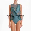 2021 Vintage One Piece Swimming Suit För Kvinnor Badkläder Skjut upp Baddräkt Svart Ruffle Monokini Beachwear