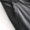 Mode Streetwear noir PU Faux cuir pantalon femmes ample taille haute pantalons longs décontracté bureau dames Baggy bas 210515