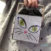 Sacs de soirée de créateurs de luxe dessin animé chat diamant sac femmes 2021 petit bandoulière poignée en métal sacs à main carrés et sacs à main