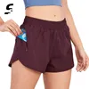 Executando Shorts Mulheres 2 em 1 Ginásio Yoga Fitnes Esportes Dupla-Deck Jogging Calças de treino com bolsos