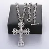 Partihandel Cross Rostfritt stål hänge Halsband Titanium Steels Vintage Retro Gothic Punk Styles Hip-Hop Lång Tröja Kedja Party Smycken Tillbehör