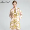 Projektant mody Set wiosna damska z długim rękawem Krótka kurtka Topy + Zroszony barokowy druk sukienka Dwupiętrowy garnitur 210524