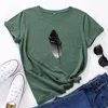 JCGO Women T Shirt Cotton Plus Size 5XL Casual Summer Feather Print Short Sleeve Loose Fashion Female Graphic Tee Shirts Tops 210729