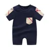 Babykleding plaid boog romper bodysuit outfit katoen pasgeboren zomer korte mouw rompertjes kinderen ontwerper baby jumpsuits
