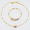 Pendant Necklaces Freshwater Pearl Choker And Bangle Set Delicate 14K Gold Color Solid Easy Wearing Jewelry For Women3823245