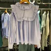 Nomikuma Korean Sweet Shirts Women Ruffle Patchwork Peter Pan Collar Long Sleeve Blouse Female Tops Blusas Mujer 3e328 210514