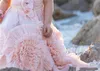 Erröten rosa Blumenmädchenkleider Spaghetti Rüschen handgemachte Blumen Spitze Tutu Vintage kleine Babykleider für Kommunion Boho Hochzeit