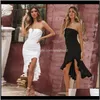 Casual Womens Clothing Apparel Drop Delivery 2021 Summer Woman Dress Solid Color Off Shoulder Strapless Clothes Chest Wrap White Dresses Wome