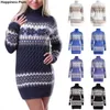 2020 Nya Kvinnors Vinter Varm Turtleneck Tröjor Drknitted Kvinna Lång jul Pullovers Patchwork Knitwear Mini Bodycon x0721