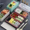 900ml Hälsosam Material Lunchkasse 3 Layer Vete Halm Bento Boxar Mikrovågsugn Drev Livsmedelsförvaring Container Lunchbox 210818