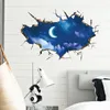 3D Break The Wall Moon Night Sky Paysage Stickers muraux Chambre Personnalité Chevet TV Fond Murales 210420
