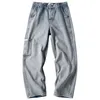 Loose Street Style Straight Cargo Byxor Jeans Men Mode Märke Wide Ben Overaller Retro Trend Fritid Ungdom Denim Baggy 220311