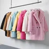 Candy Color Long Teddy Coat Women Jacket 2021 Höst Vinter Tjocka Varma Padded Jackets Coats Oversized Ladies Lambswool Fur Coats Y0829