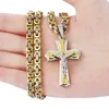 Religious Jesus Cross Necklace Men Gold Stainless Steel Crucifix with Chain s Male Jewelry 210721