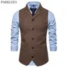 Vintage Plaid Suit Vest Men Fashion Turn Down Collar Slim Fit Dress Vests Mens Formal Business Wedding Chalecos Para Hombre 210522