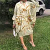 Plus Size Dresses Summer Dress VONDA Women Spring V Neck Pleated Ladies Bat Sleeve Vestidos Vintage Printed Knee-Length Robe