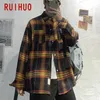 RUIHUO Black Mens Shirt Plaid s For Clothing Checkered Blouse M-5XL Spring Arrival 210721
