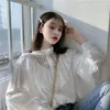 Automne coréen doux lâche vêtements à lacets à volants femmes blouses mode stand collat dames hauts chemises vintage 11335 210508