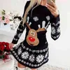 Jul Höst New Fashion Elk Print Dress 2021 Elegant Långärmad O Neck Party Dresses Kvinnor Casual Loose Mini Dress Vestido X0521