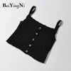 Halter Top Women Summer Sleeveless Buttons Sexy Club Plain Cropped Tops Basic Slim Outwear Camisole White Black Camis 210506