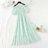 small daisies embroidery mesh dresses women 2021 sexy off the shoulder french vintage party ruffle dresses elegant vestidos Y0603